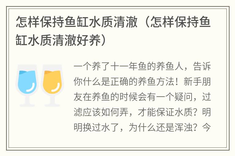 怎樣保持魚缸水質(zhì)清澈(怎樣保持魚缸水質(zhì)清澈好養(yǎng)) 怎樣保持魚缸水質(zhì)清澈(怎樣保持魚缸水質(zhì)清澈好養(yǎng))